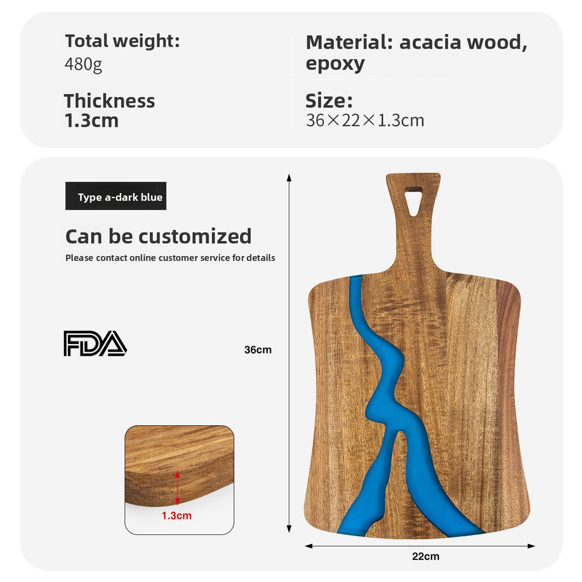 Resin River Acacia Wood Charcuterie Board